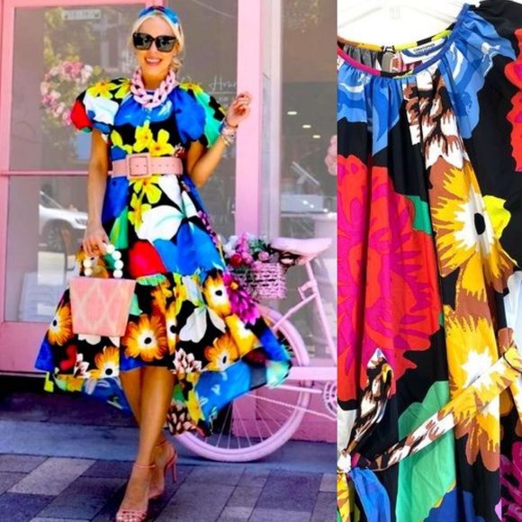 Christopher John Rogers Woman's Floral High Low Dress XS Puff Sleeve Bright New - Picture 1 of 12